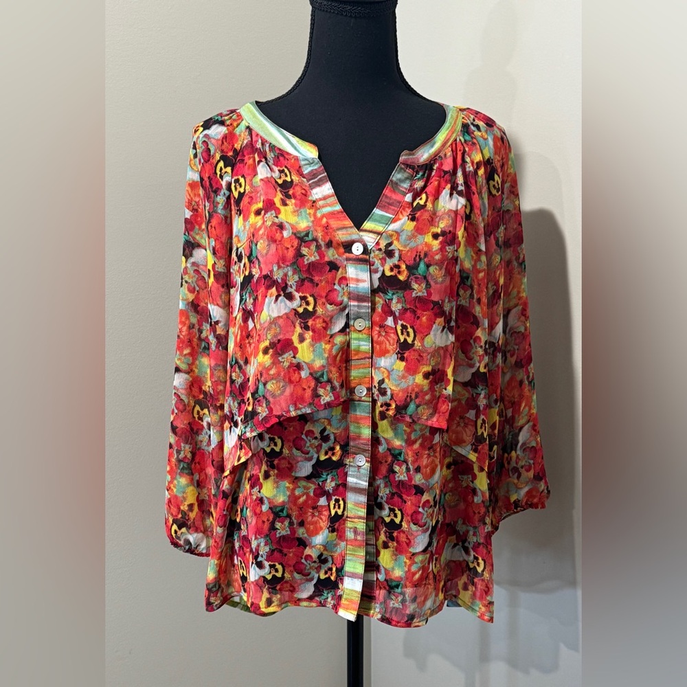 Fig & Flower Floral Boho‎ Top Medium Sheer Romantic Cottagecore